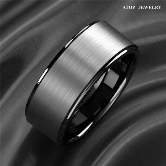 Men's Wedding Band - Black Brushed Titanium Ring for Men and Women - Picture 2 of 5